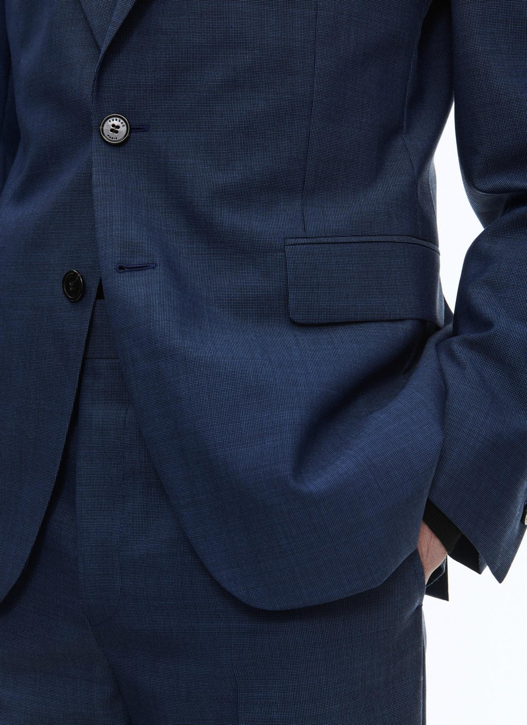Fursac - Pantalon De Costume En Laine Bleue À Micro Dessin - Saphir - Homme