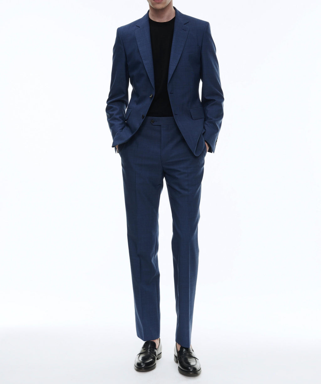 Fursac - Pantalon De Costume En Laine Bleue À Micro Dessin - Saphir - Homme