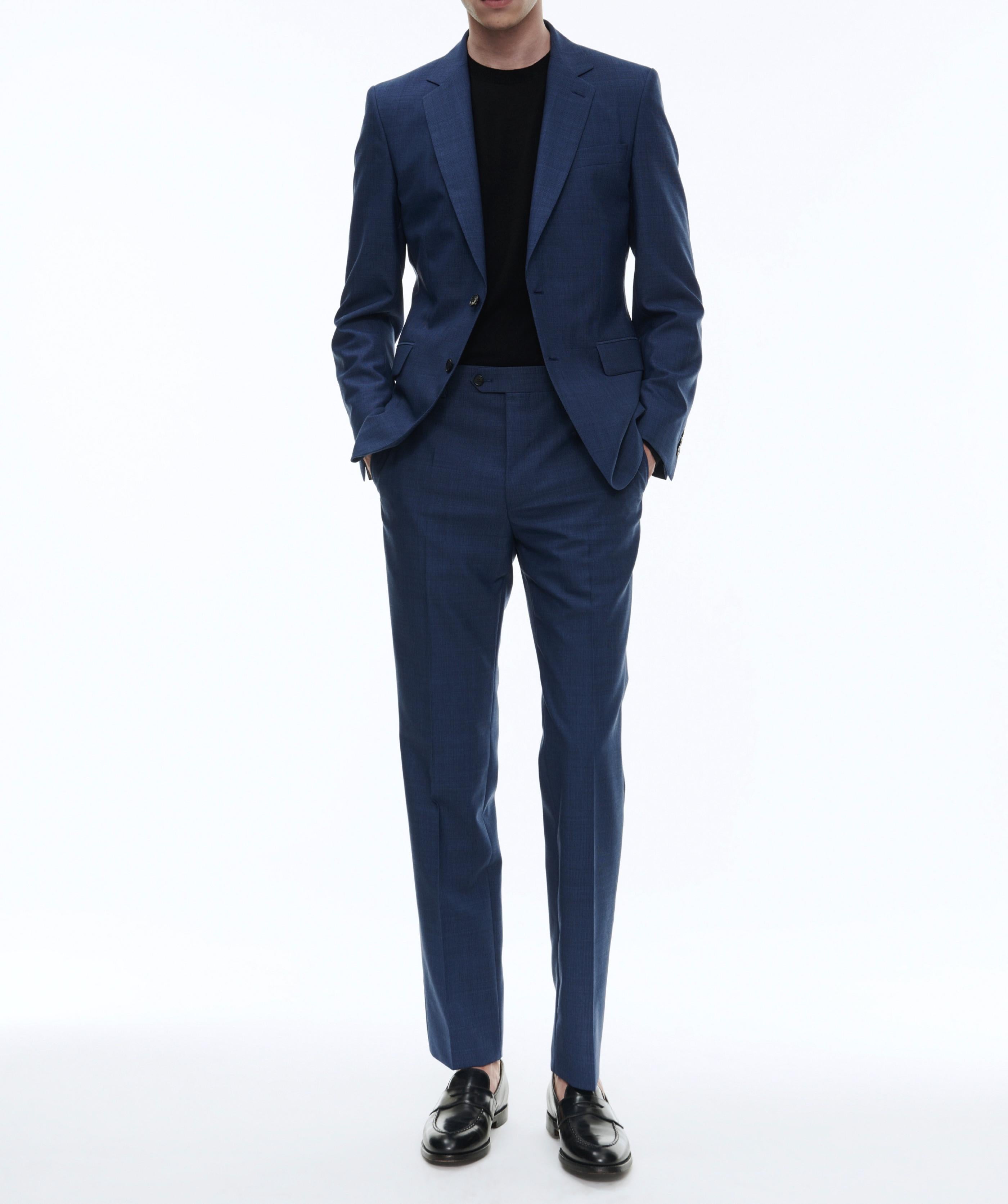 Fursac - Pantalon De Costume En Laine Bleue À Micro Dessin - Saphir - Homme