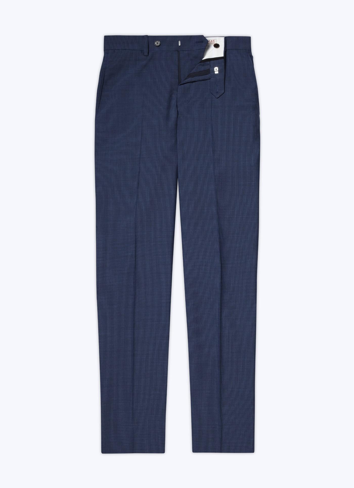 Fursac - Pantalon De Costume En Laine Bleue À Micro Dessin - Saphir - Homme