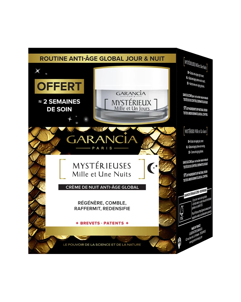 Pack promocional Garancia Day & Night Routine que incluye crema Mystérieuses Mille et Une Nuits y 2 semanas de guardería gratuita