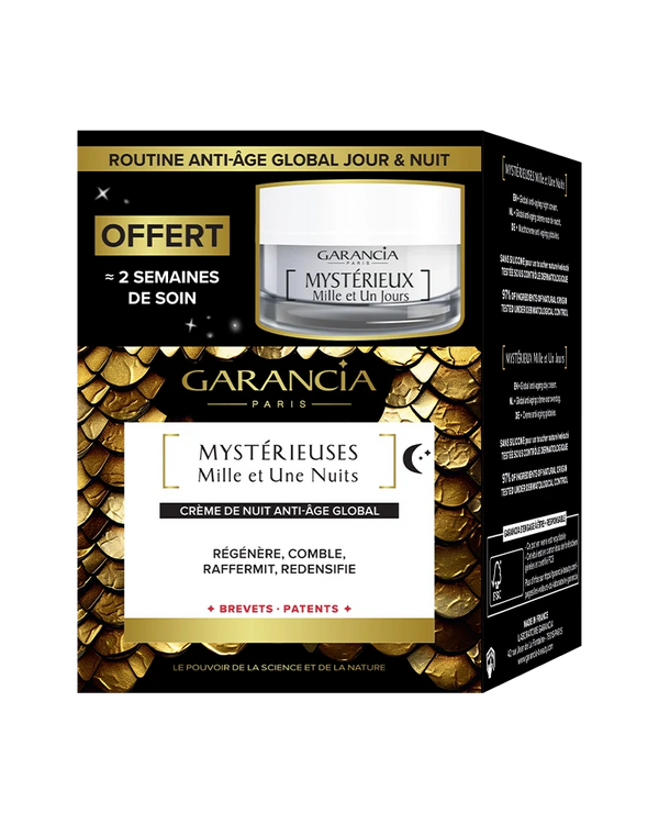Promotional packaging Garancia Day & Night Routine including Mystérieuses Mille et Une Nuits cream and 2 weeks of free day care