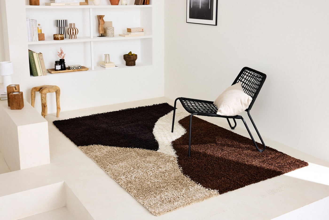 Palermo Shaggy Rug 1060 - Geometric Pattern - Brown - Indoor