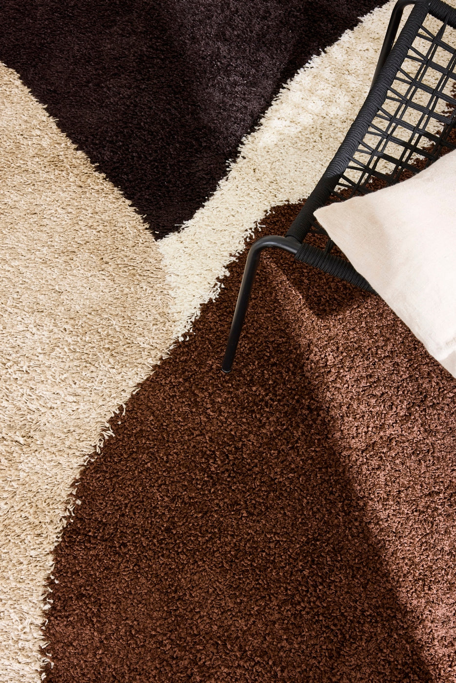 Palermo Shaggy Rug 1060 - Geometric Pattern - Brown - Indoor