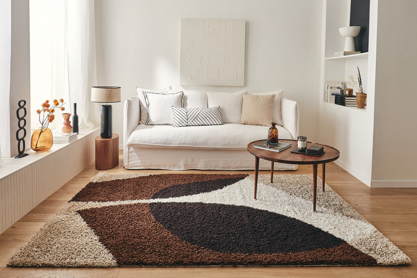 Palermo Shaggy Rug 1061 - Geometric Pattern - Brown - Indoor