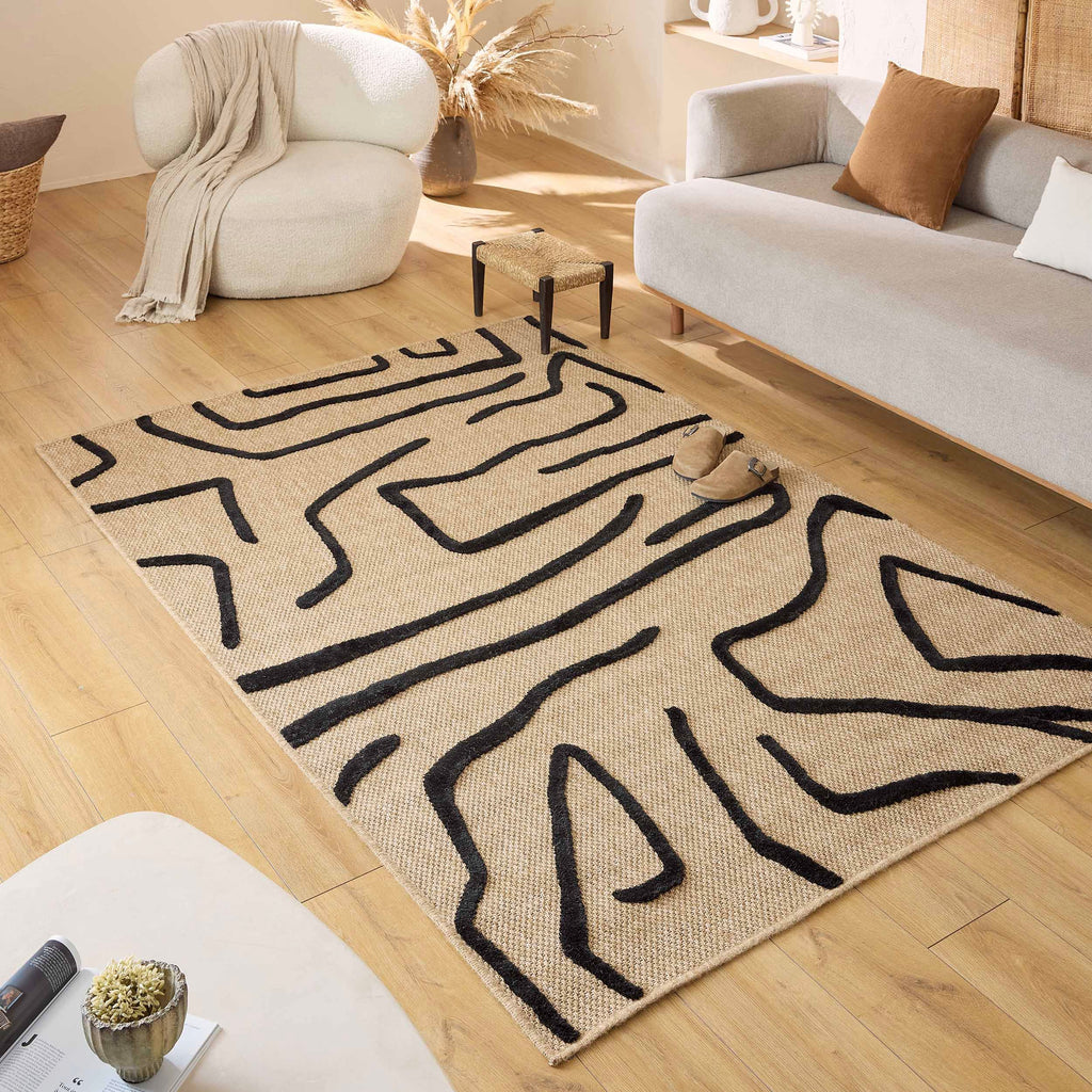 Palma Rug 9490 - Graphic Pattern - Black - Indoor