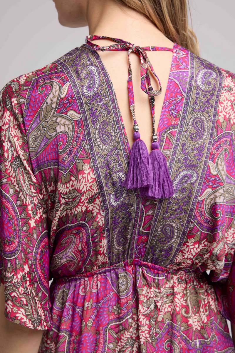 Long Mid-Length Sleeve Dress - Fuschia