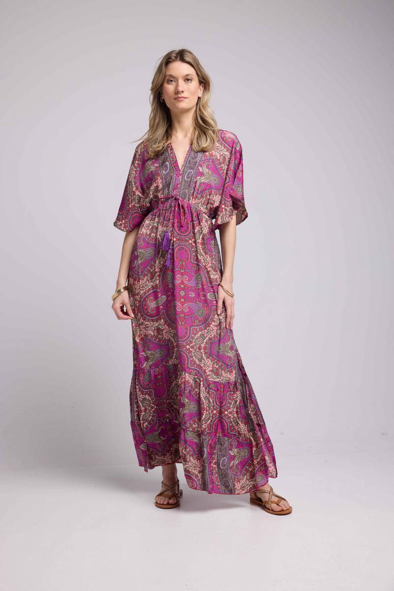 Long Mid-Length Sleeve Dress - Fuschia