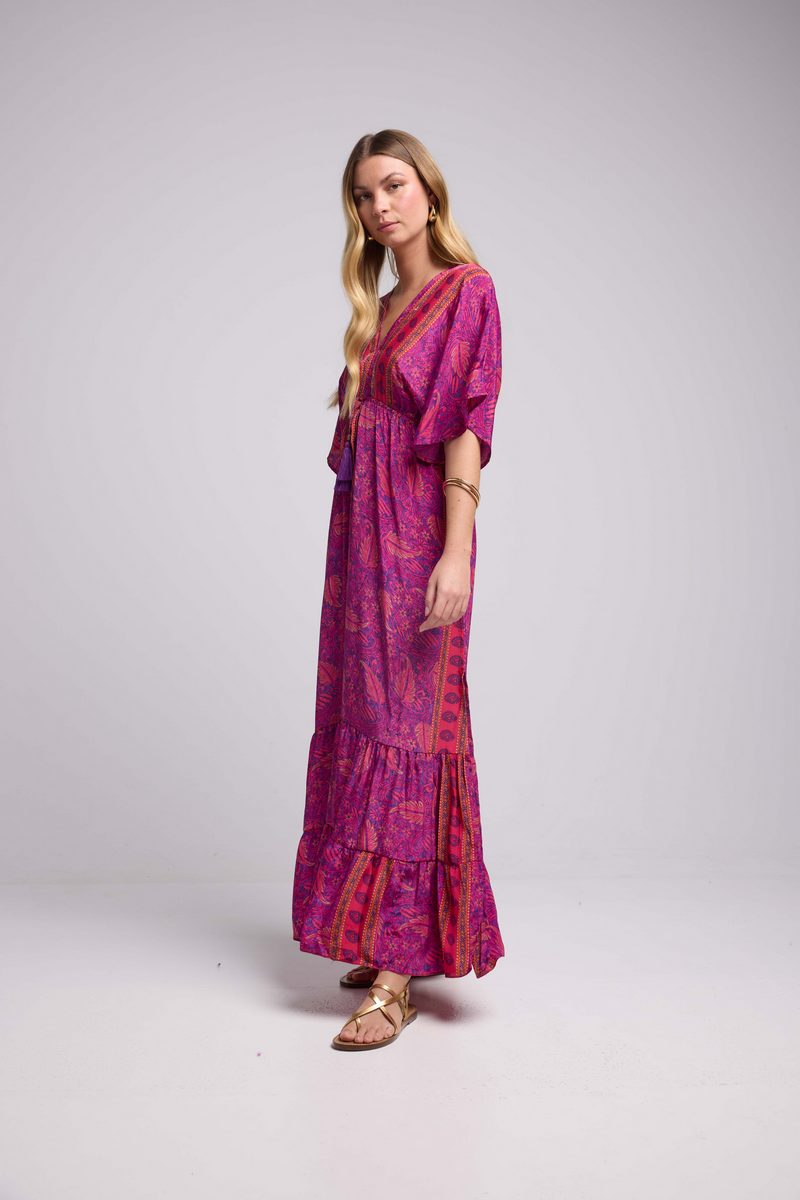 Robe Longue Manches Mi-Longues - Cachemire Violet