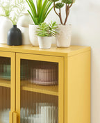Aparador - Amarillo Mostaza - Puertas de Vidrio Estriado