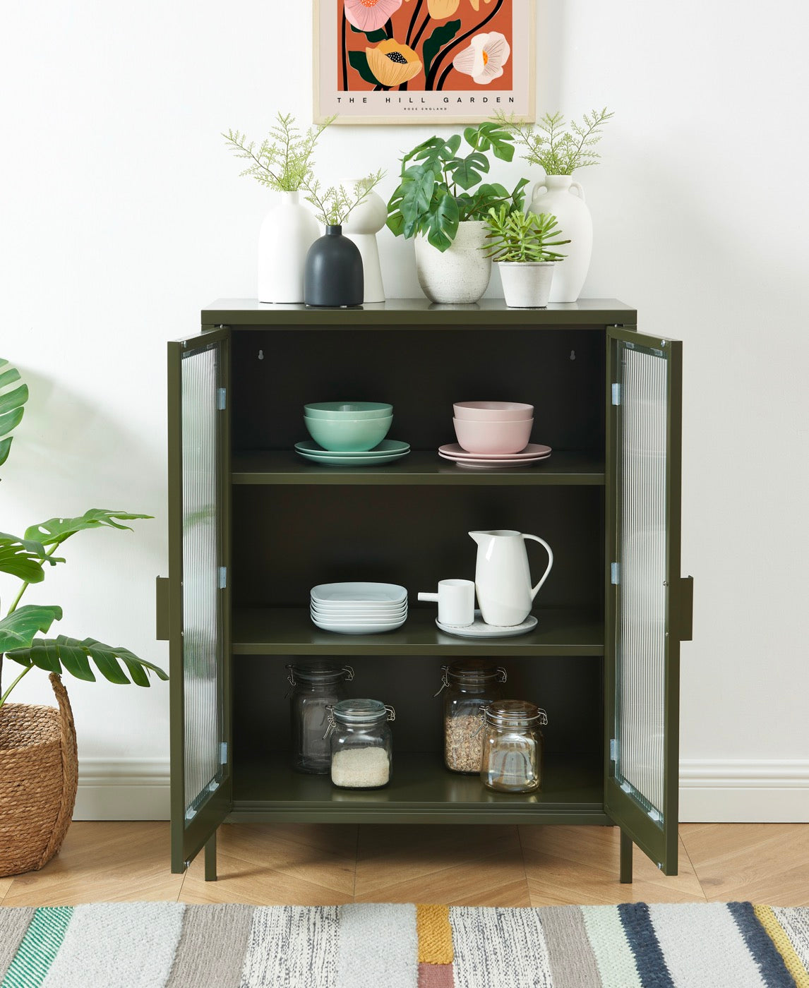 Buffet - Vert Olive Foncé - Portes En Verre Cannelé