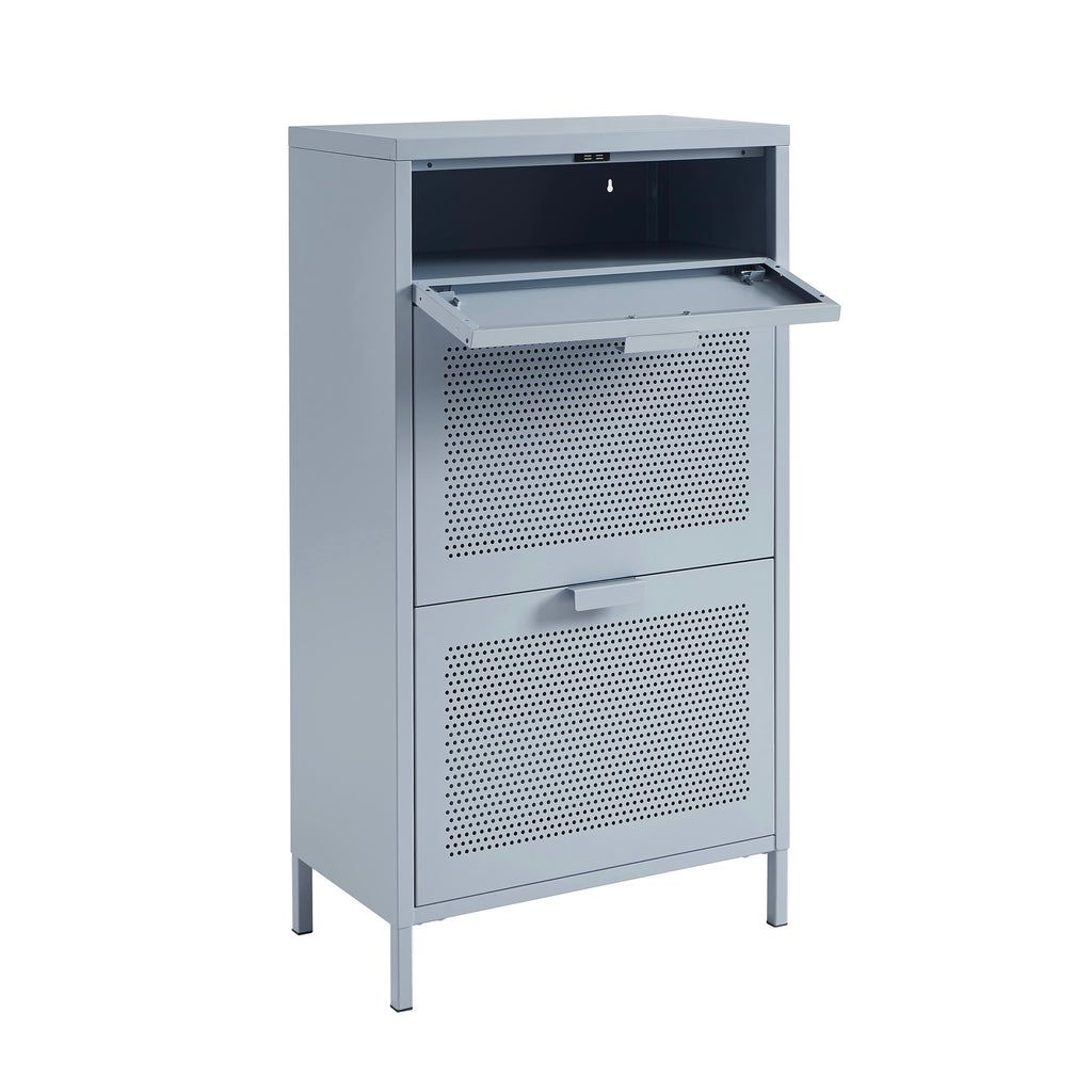 Shoe Cabinet - Metal - Gray Blue