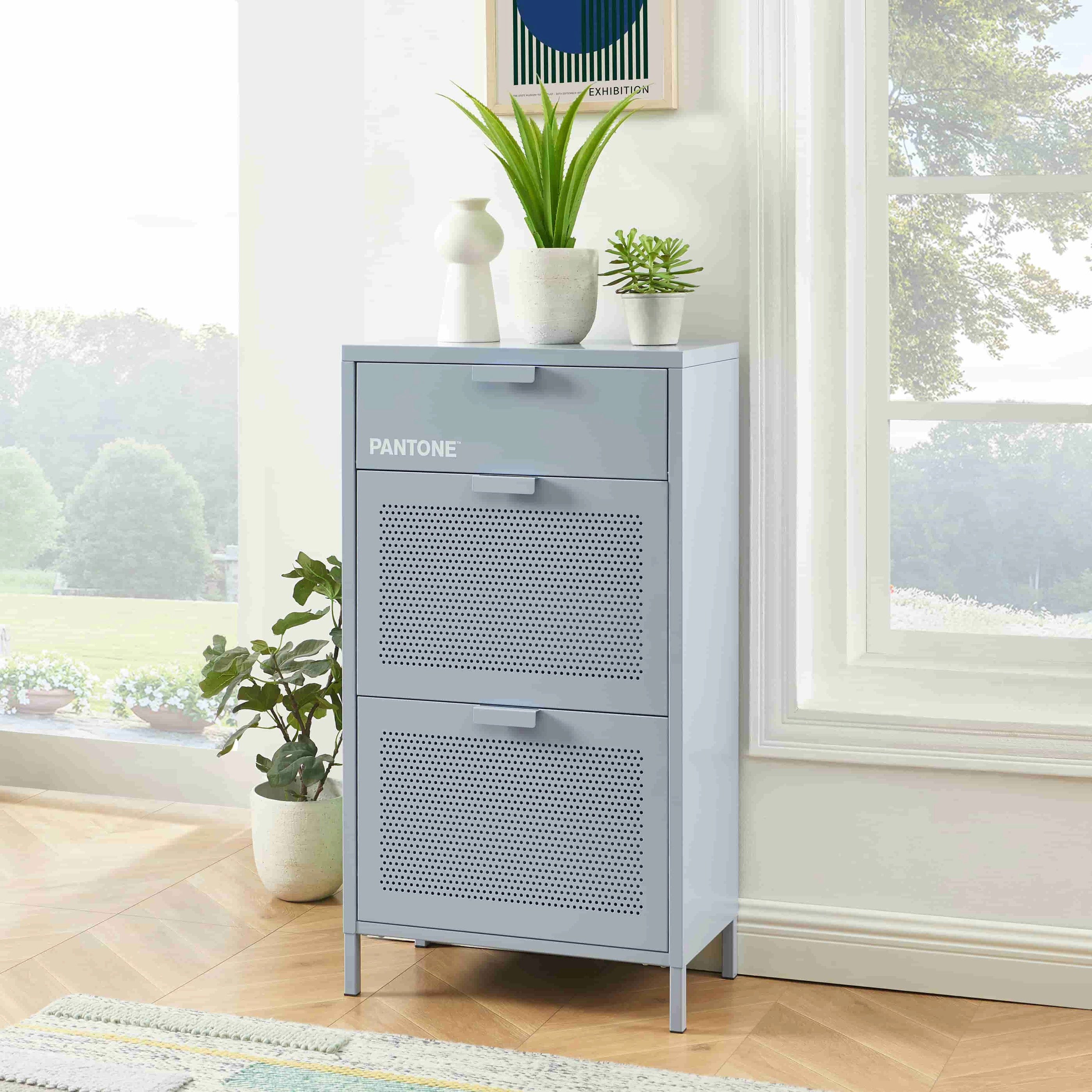 Shoe Cabinet - Metal - Gray Blue