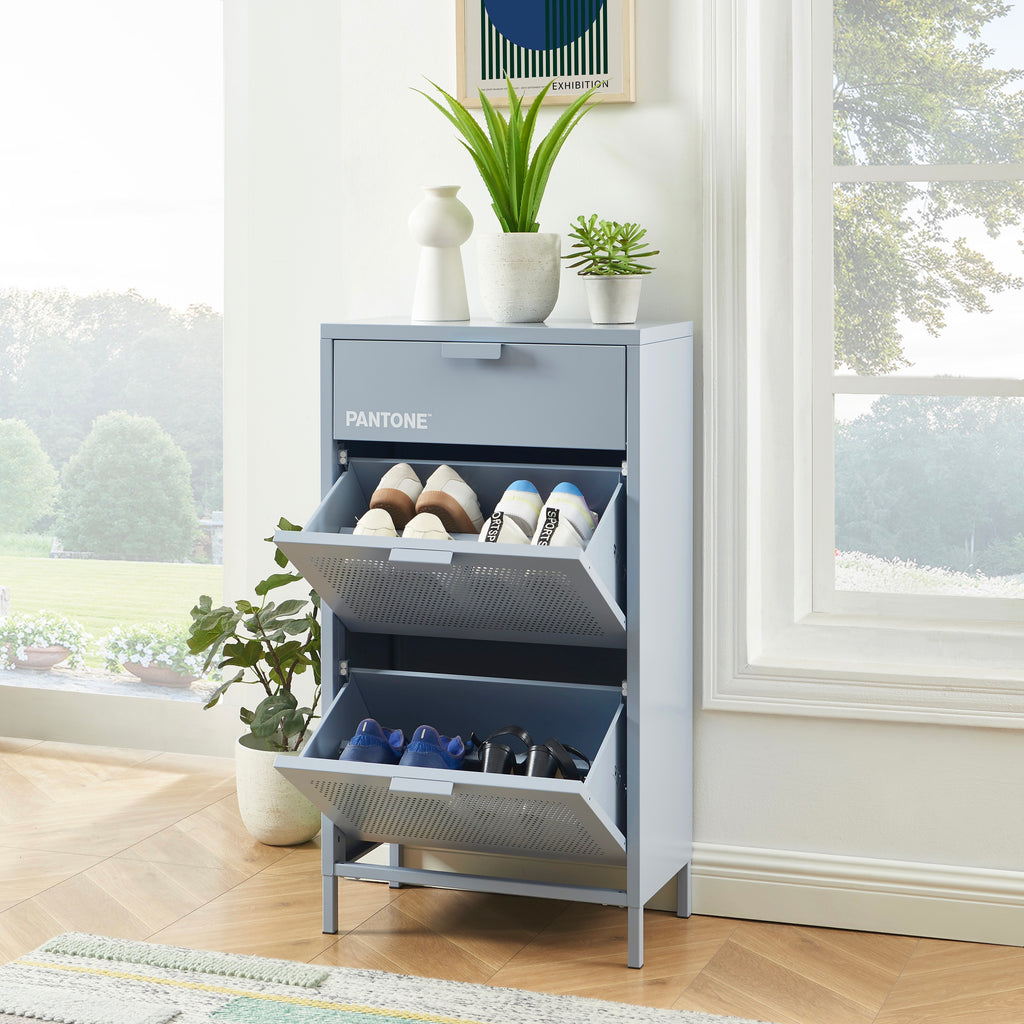 Shoe Cabinet - Metal - Gray Blue