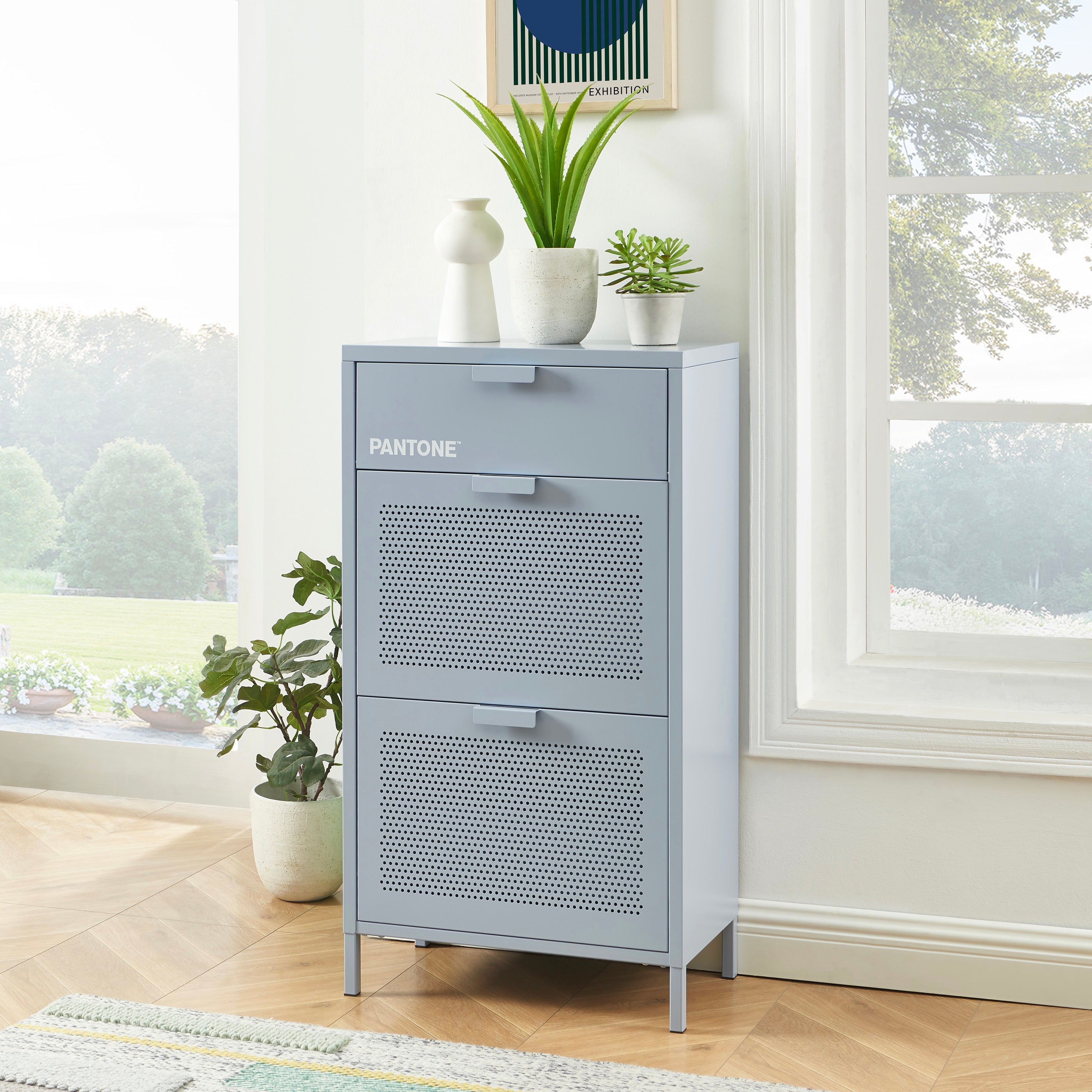 Shoe Cabinet - Metal - Gray Blue