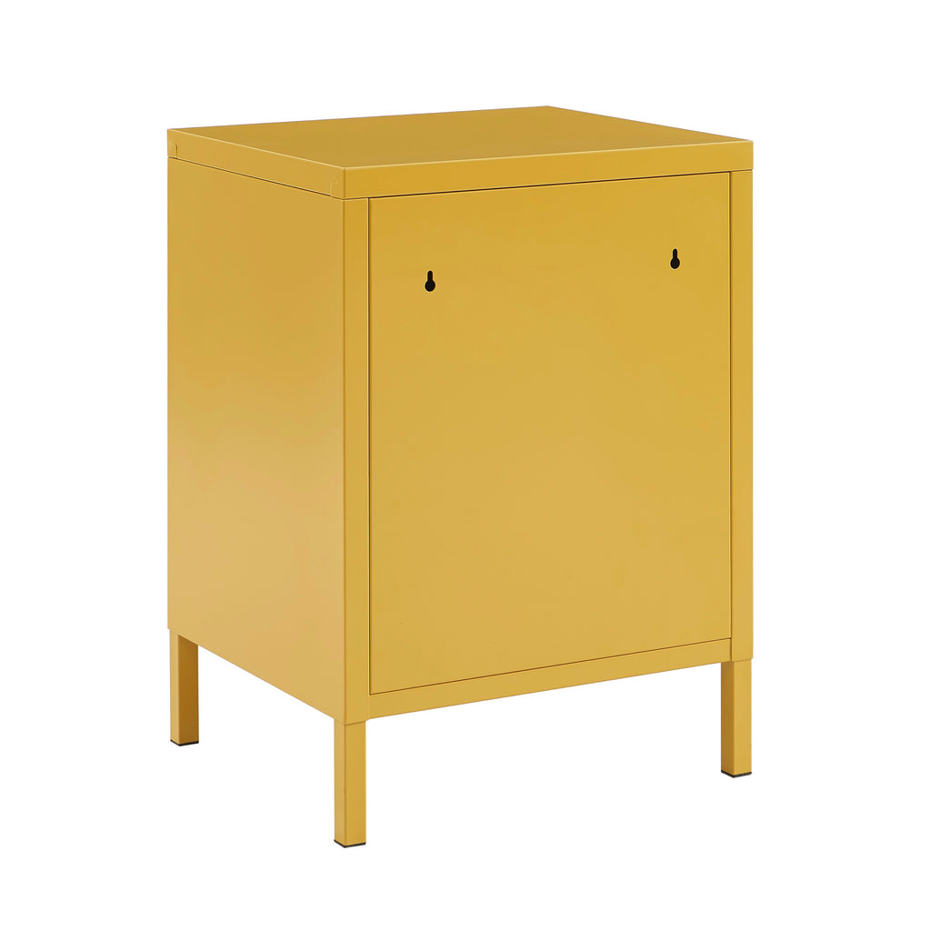 Table De Chevet - Métal - Jaune Moutarde - Double Tiroirs