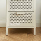 Table De Chevet - Métal - Beige Sable - Double Tiroirs
