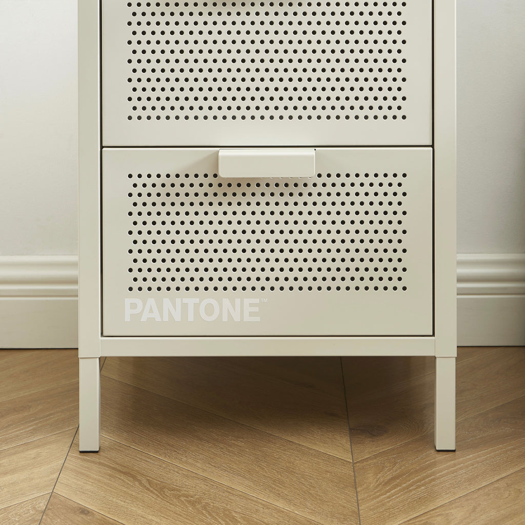 Table De Chevet - Métal - Beige Sable - Double Tiroirs