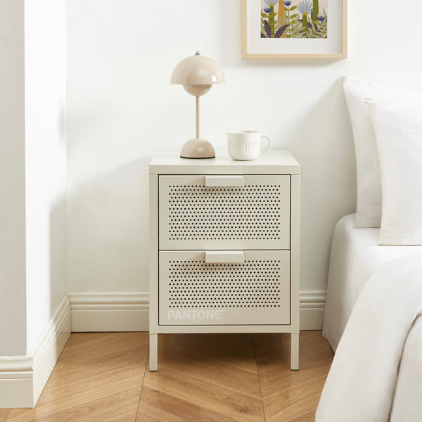 Bedside Table - Metal - Sand Beige - Double Drawers