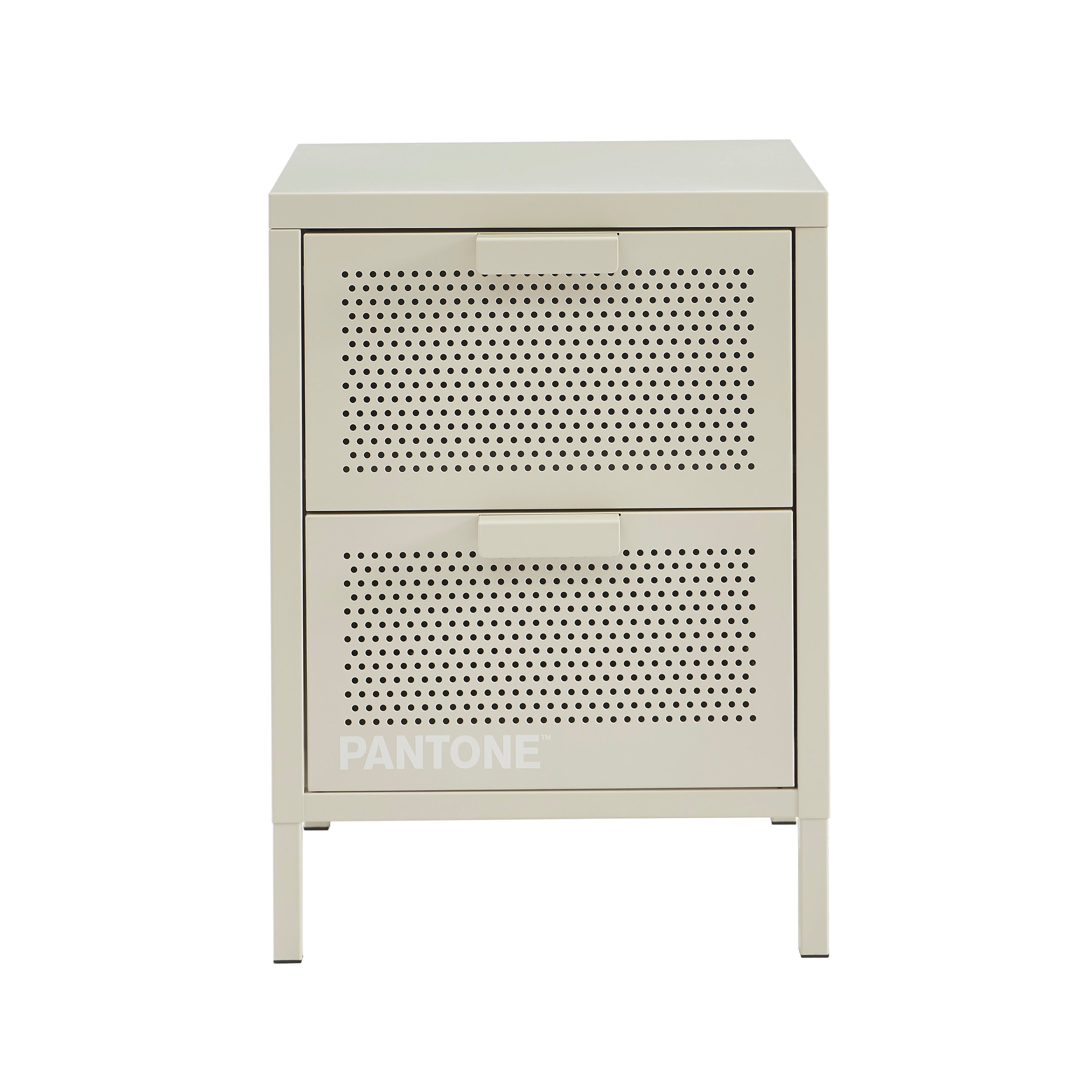 Table De Chevet - Métal - Beige Sable - Double Tiroirs
