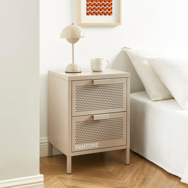 Bedside Table - Metal - Taupe - Double Drawers