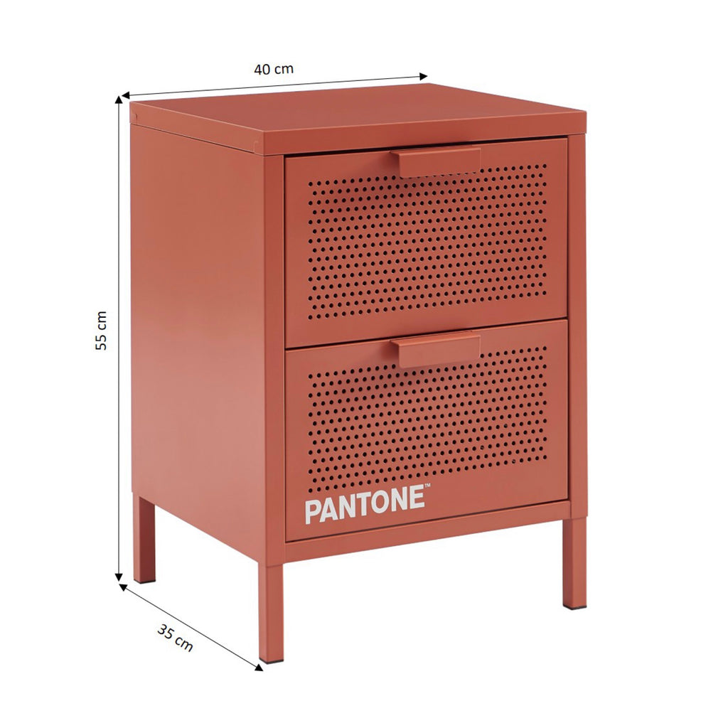 Bedside Table - Metal - Terracotta - Double Drawers