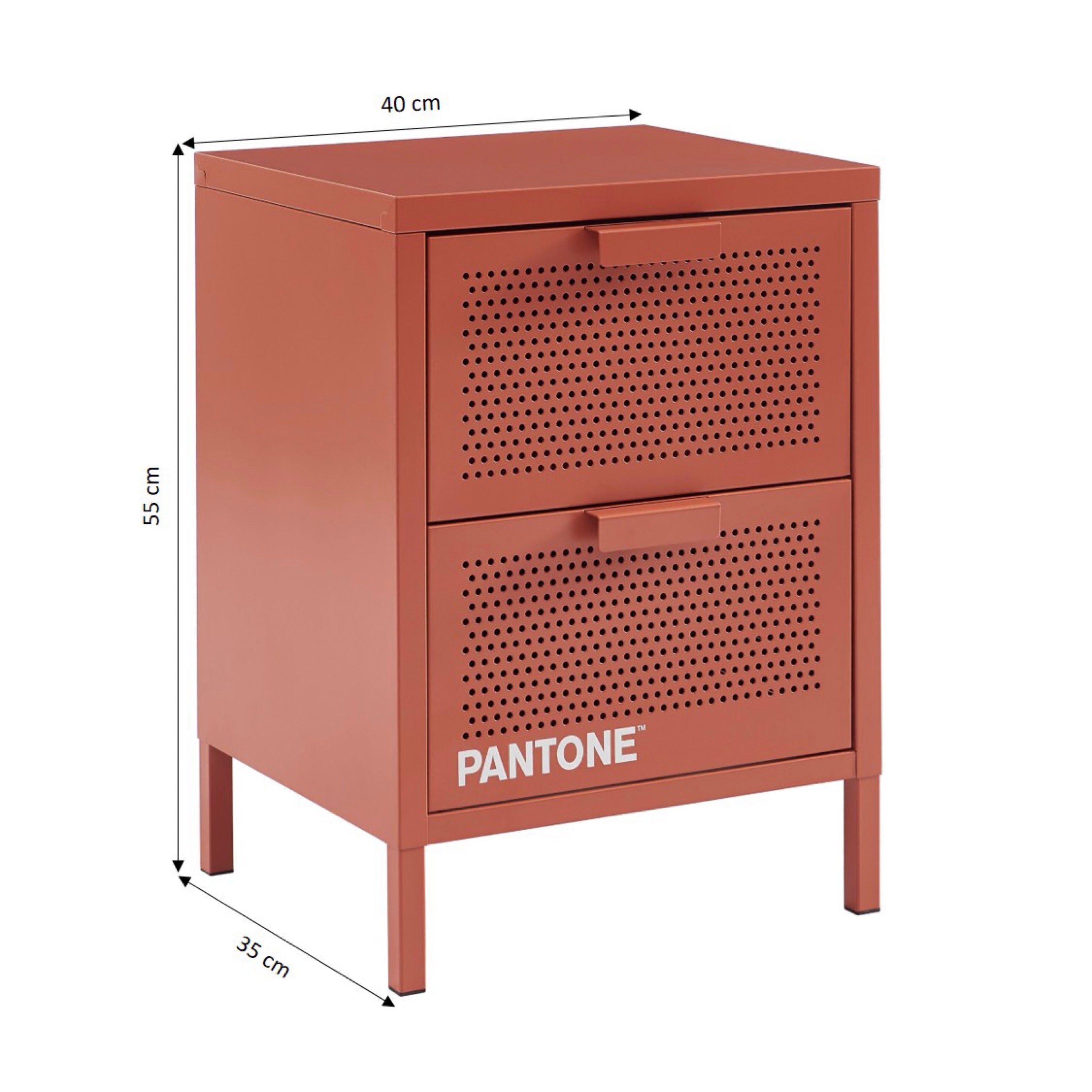 Bedside Table - Metal - Terracotta - Double Drawers