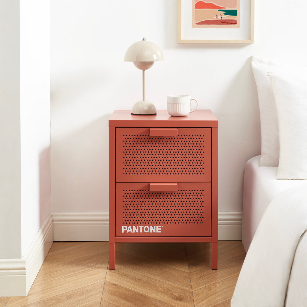 Bedside Table - Metal - Terracotta - Double Drawers