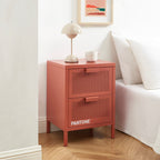 Bedside Table - Metal - Terracotta - Double Drawers