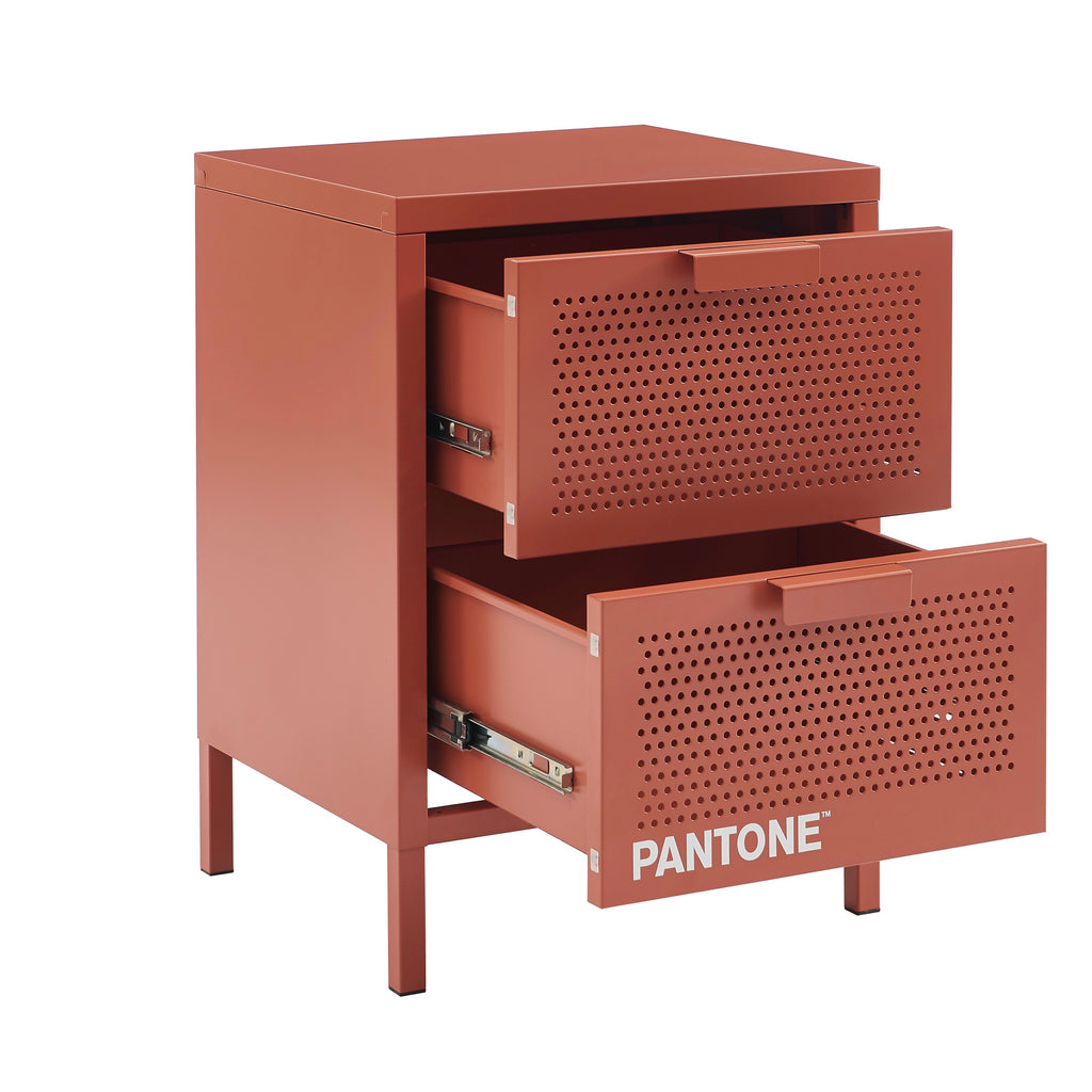 Bedside Table - Metal - Terracotta - Double Drawers