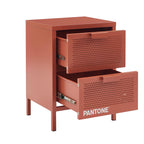 Bedside Table - Metal - Terracotta - Double Drawers