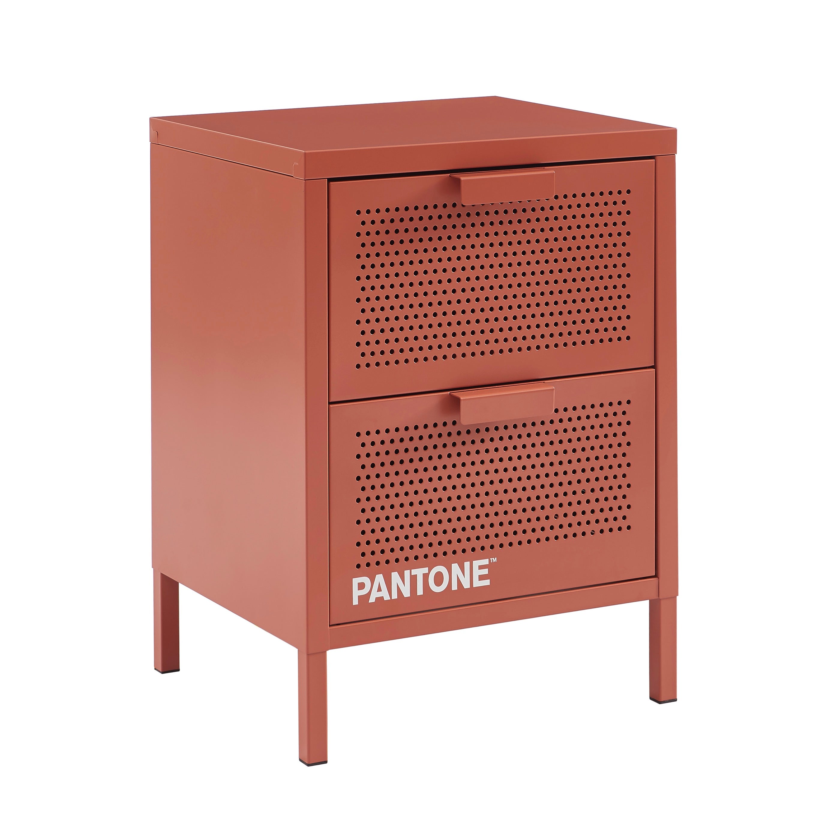 Bedside Table - Metal - Terracotta - Double Drawers