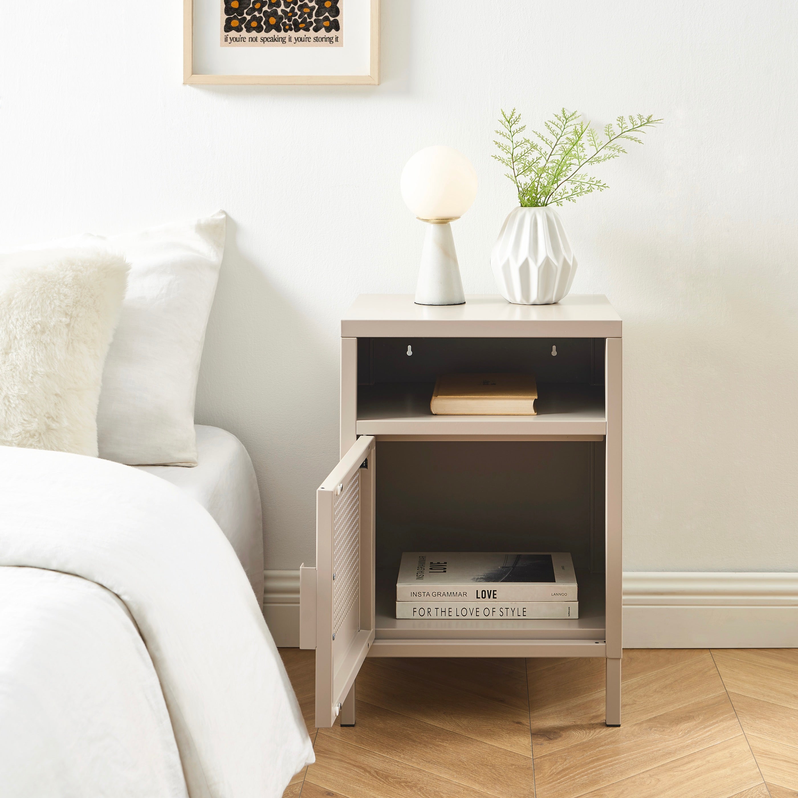 Bedside Table - Metal - Taupe