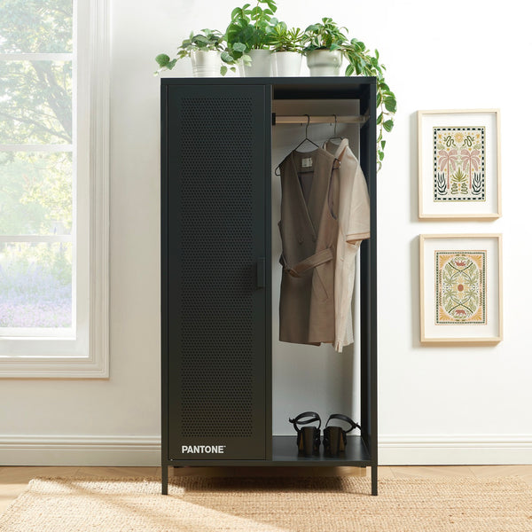 Hallway Cabinet - Metal - Anthracite Grey with Wardrobe Rail