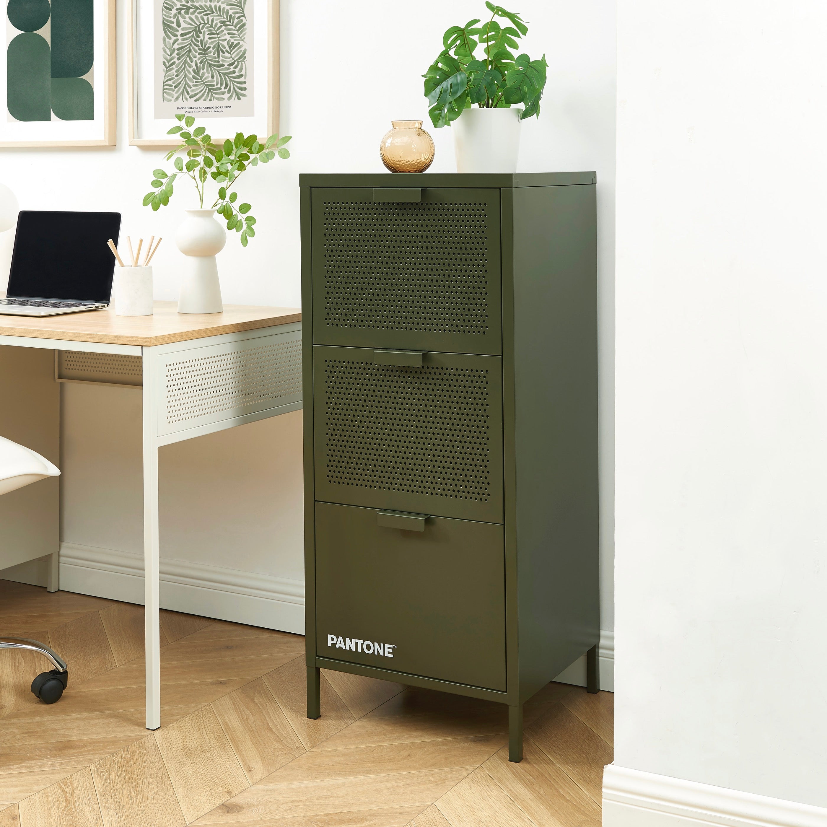 Office Unit - Metal - Olive Green - 3 Drawers