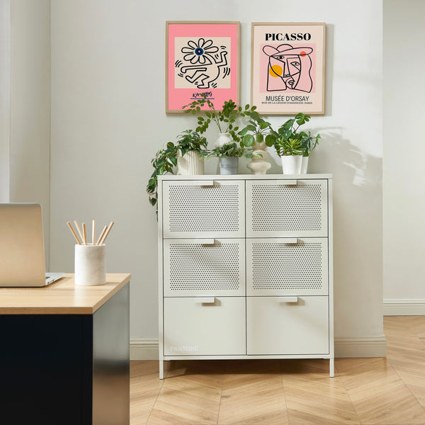 Chest of Drawers - Metal - Sand Beige - 6 Drawers