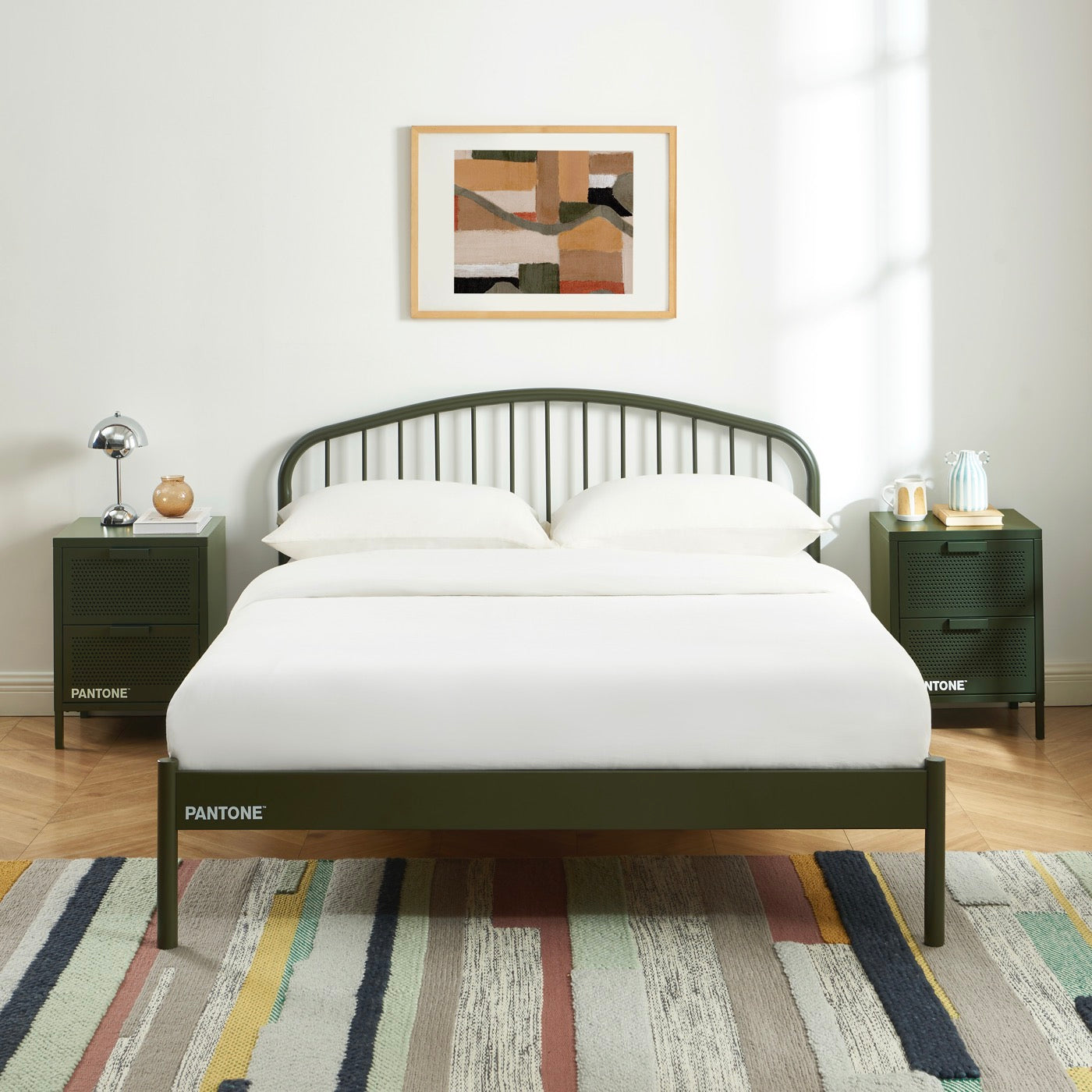 Cama 140x190 - Metal - Verde Oliva - Somier incluido