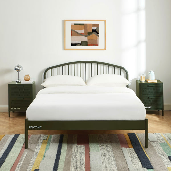 140x190 Bed - Metal - Olive Green - Bed Base Included