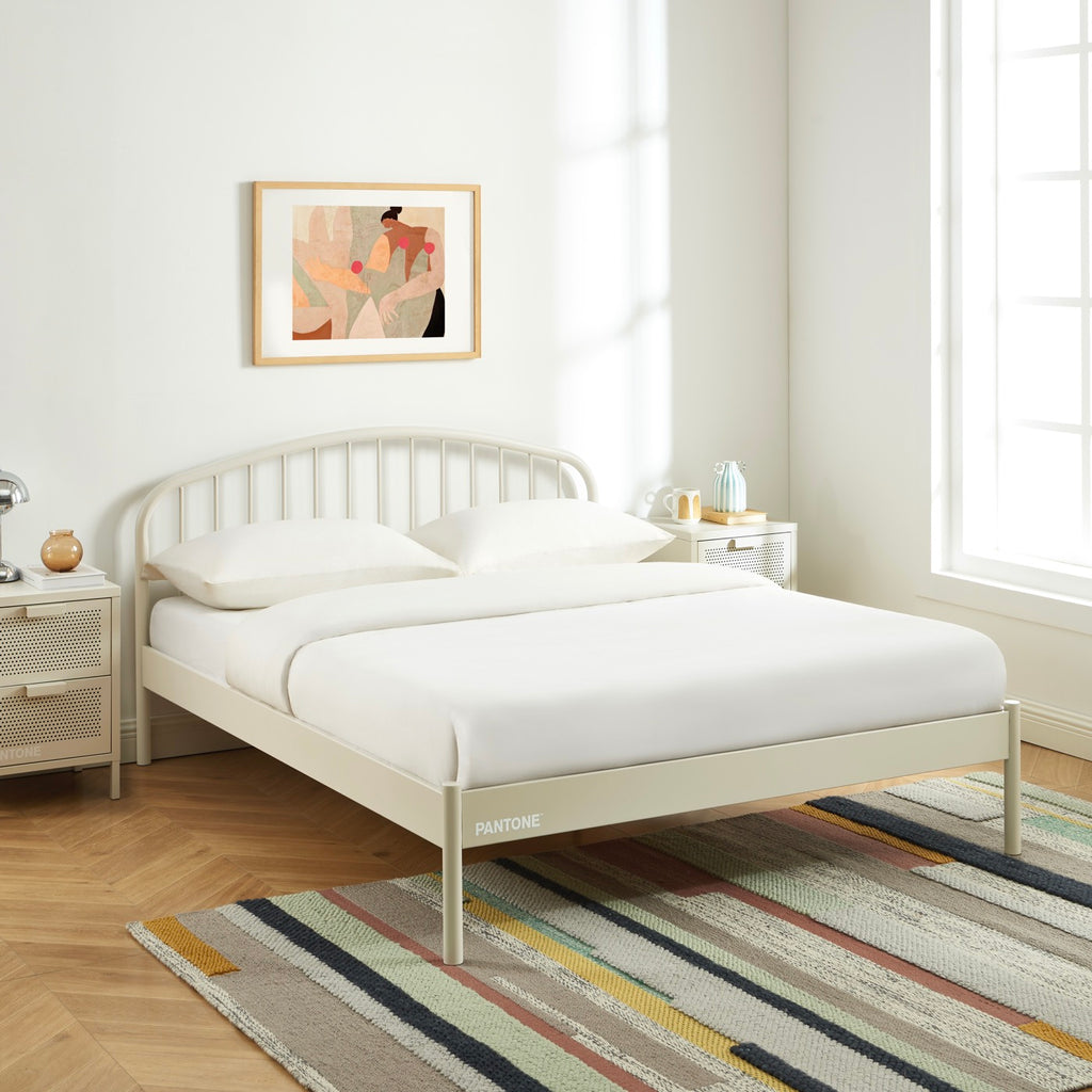 Lit - Métal - Beige Sable - Sommier Inclus