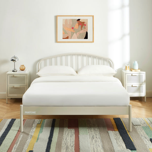 Bed - Metal - Sand Beige - Slatted Base Included