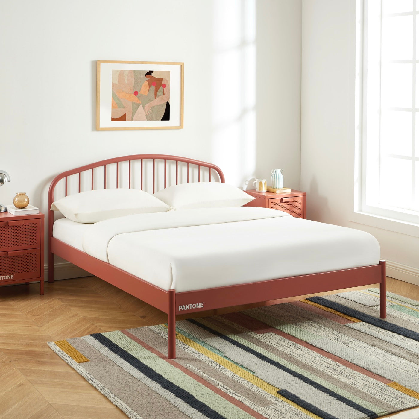 Cama 140x190 - Metal - Terracota - Somier incluido