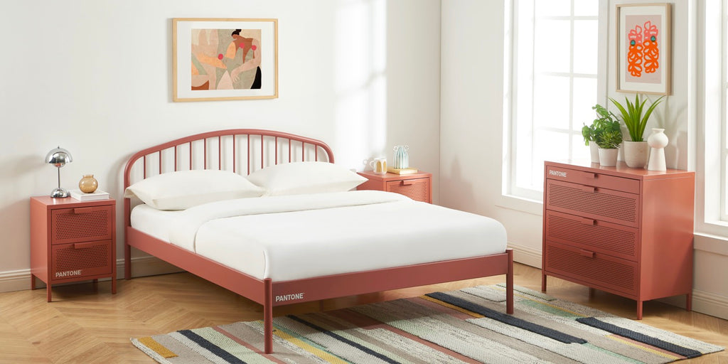 Cama 140x190 - Metal - Terracota - Somier incluido