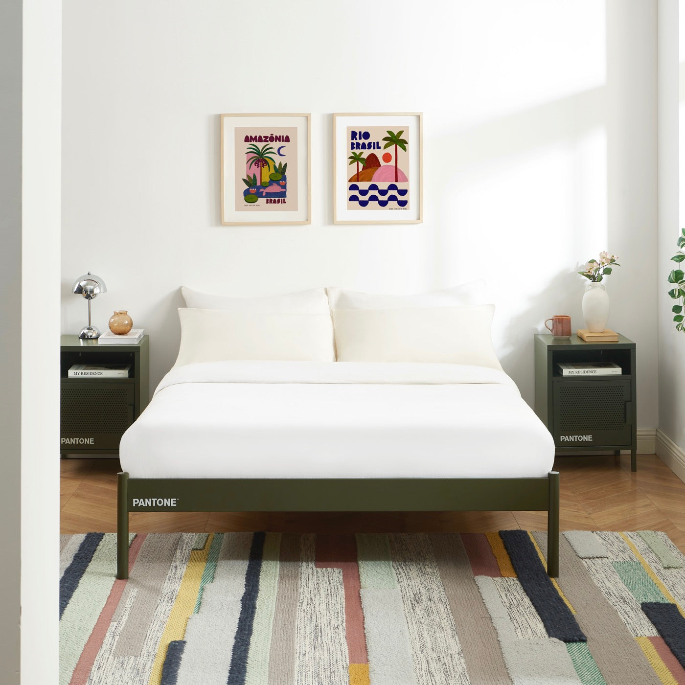 Cama 140x190 - Metal - Verde Oliva - Somier Incluido