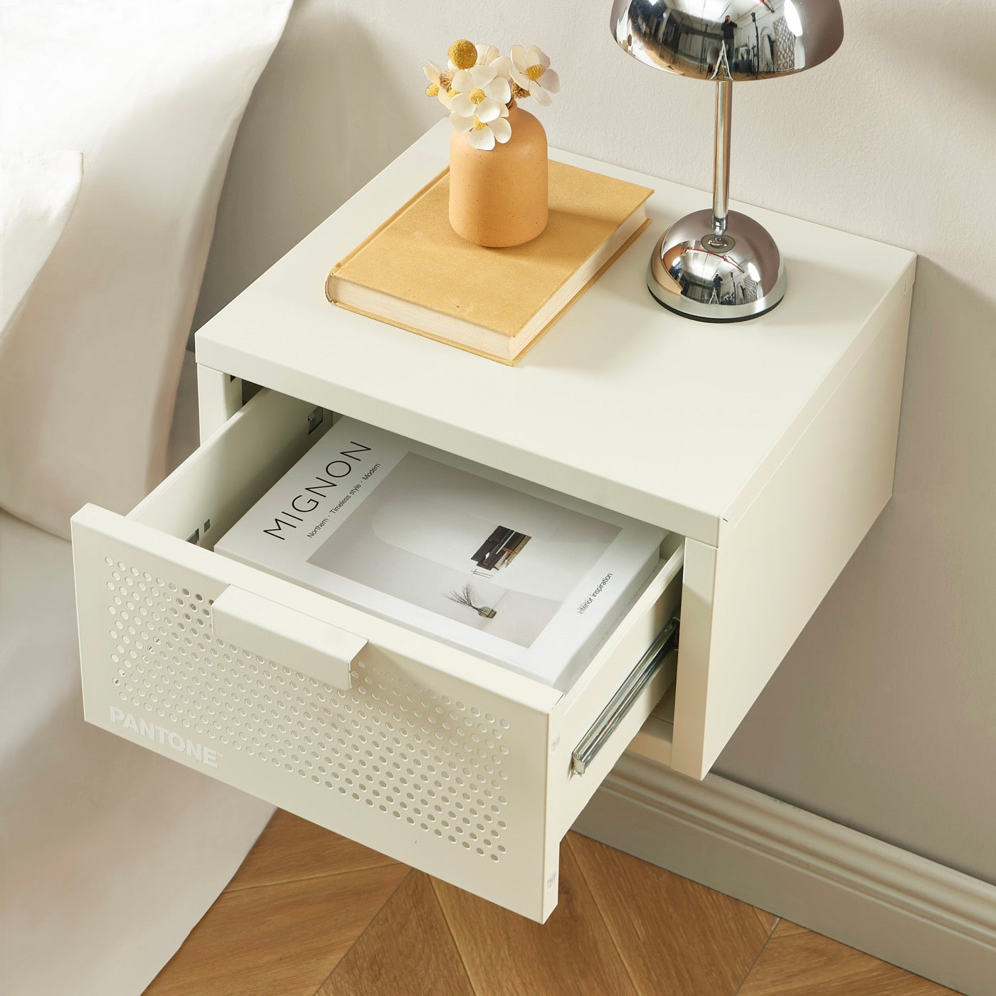 Mesita de Noche de Pared - Metal - Beige Arena