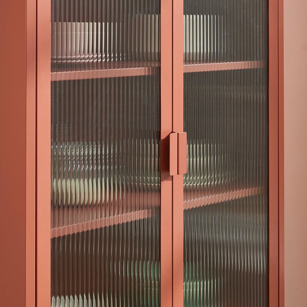 Fluted Glass And Metal Dresser - Terracotta