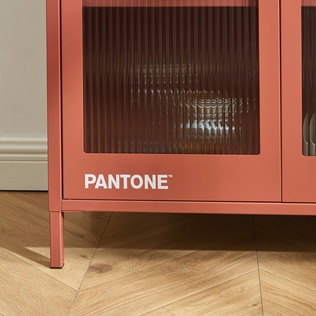 Fluted Glass And Metal Dresser - Terracotta