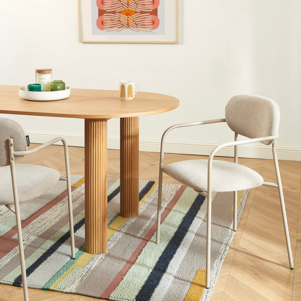 Set Of 2 Chairs - Fabric & Metal Legs - Taupe