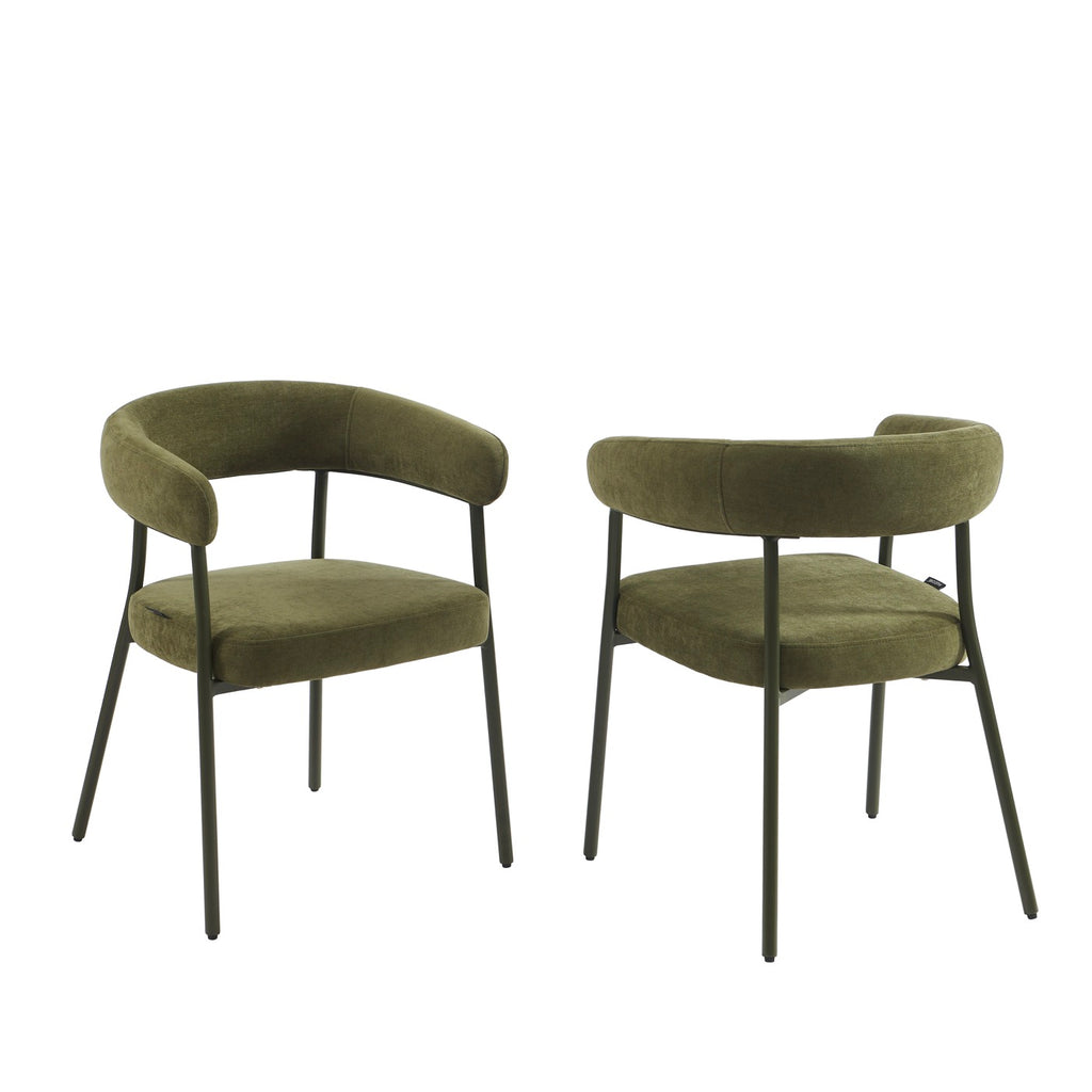 Lot De 2 Chaises - Tissu Et Pieds Métal - Vert Olive