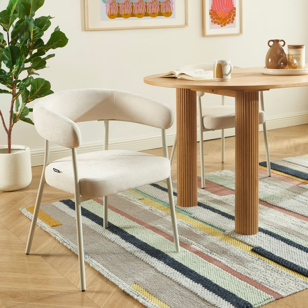 Lot De 2 Chaises - Tissu Et Pieds Métal - Beige Sable