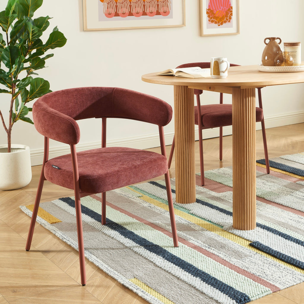 Lot De 2 Chaises - Tissu Et Pieds Métal - Terracotta